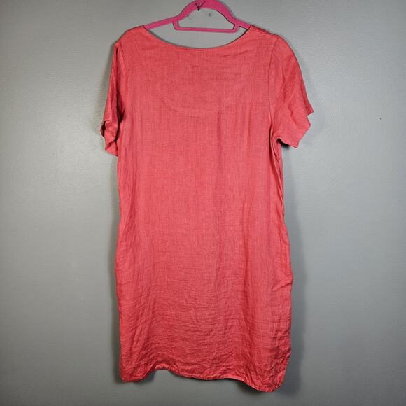 Lungo L'Arno Linen Shift Dress Short Sleeve Coral Size Small Made In Italy - Picture 2 of 6